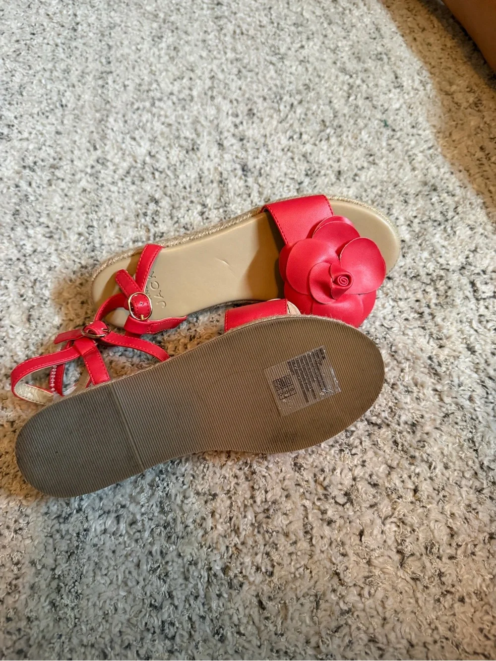 Janie and Jack coral Red Floral Strap Sandals Euc size 2